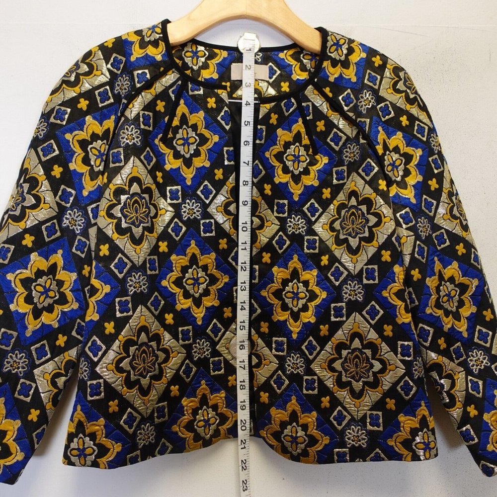 Ann Taylor Loft Blazer Small Metallic Gold Silver Jacquard Brocade Party Formal - Picture 3 of 12
